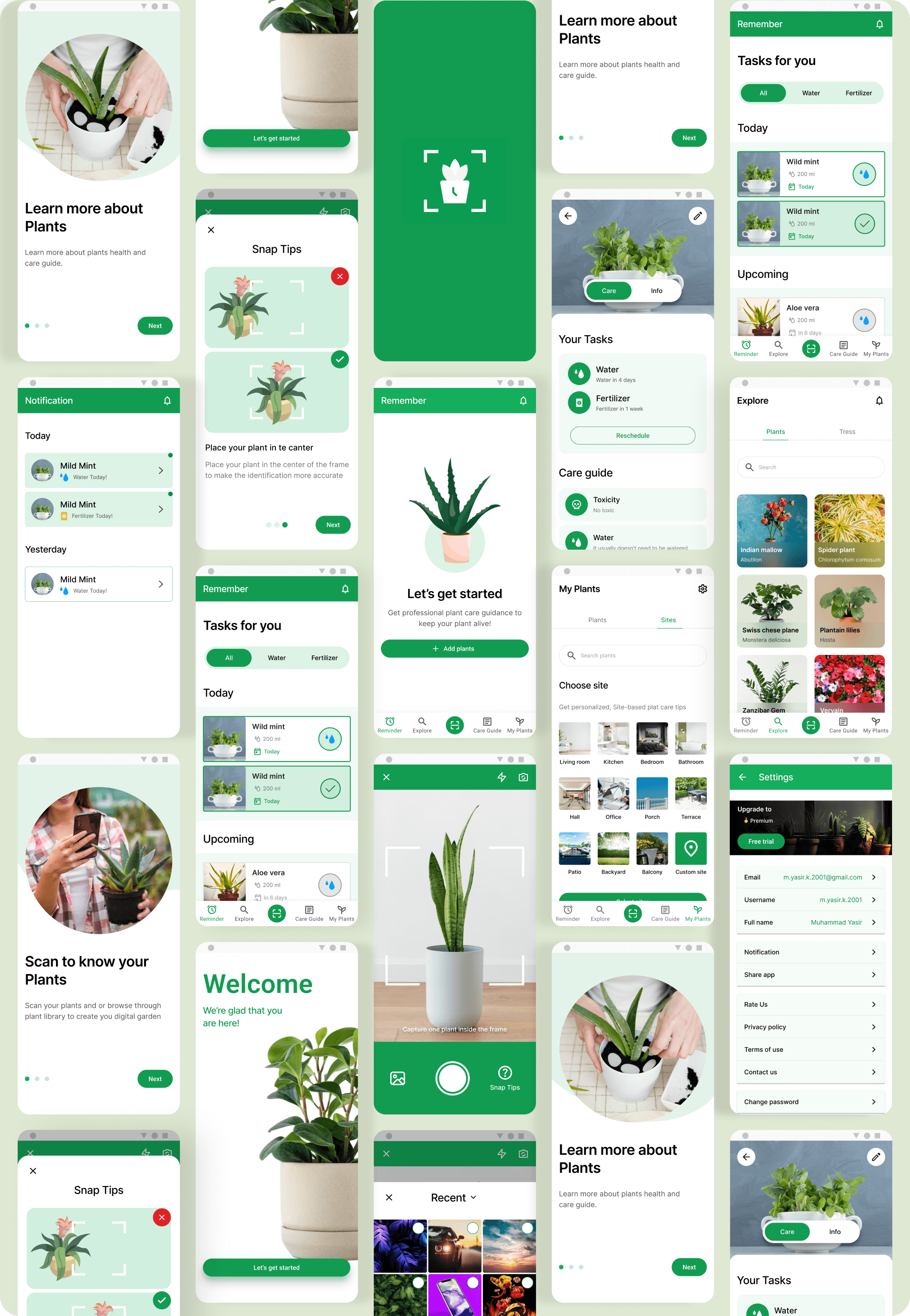 PlantPort AI mobile app interface - plant care dashboard